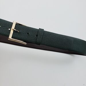 Vintage Leather Belt Forest Green Genuine cowhide Thick Belt 36 Inch Gold Buckle